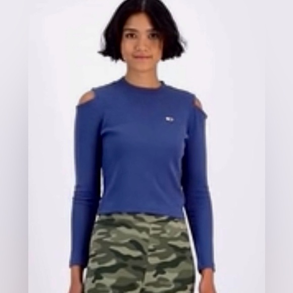 Tommy Hilfiger long sleeve cropped Topcold shoulder shirt - Picture 1 of 6